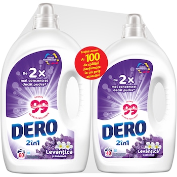 Pachet Promo Detergent automat lichid Dero 2in1 Levantica, 3L&2L, 100 spalari Pachet Promo Detergent automat lichid Dero 2in1 Levantica, 3L&2L, 100 spalari