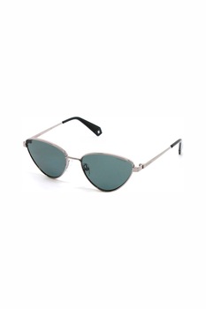 Polaroid, Ochelari de soare cat-eye cu lentile polarizate si rame metalice, Argintiu, 56-17-140 Standard Polaroid, Ochelari de soare cat-eye cu lentile polarizate si rame metalice, Argintiu, 56-17-140 Standard