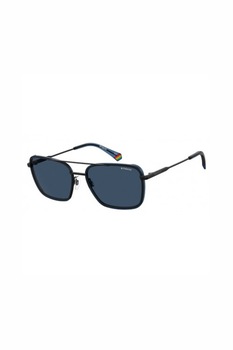 Polaroid, Ochelari de soare patrati cu lentile polarizate si detaliu logo, Negru, 56-18-140 Standard Polaroid, Ochelari de soare patrati cu lentile polarizate si detaliu logo, Negru, 56-18-140 Standard