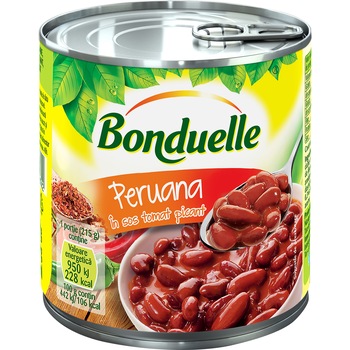 Fasole rosie boabe in sos tomat picant Peruana Bonduelle, 430g Fasole rosie boabe in sos tomat picant Peruana Bonduelle, 430g