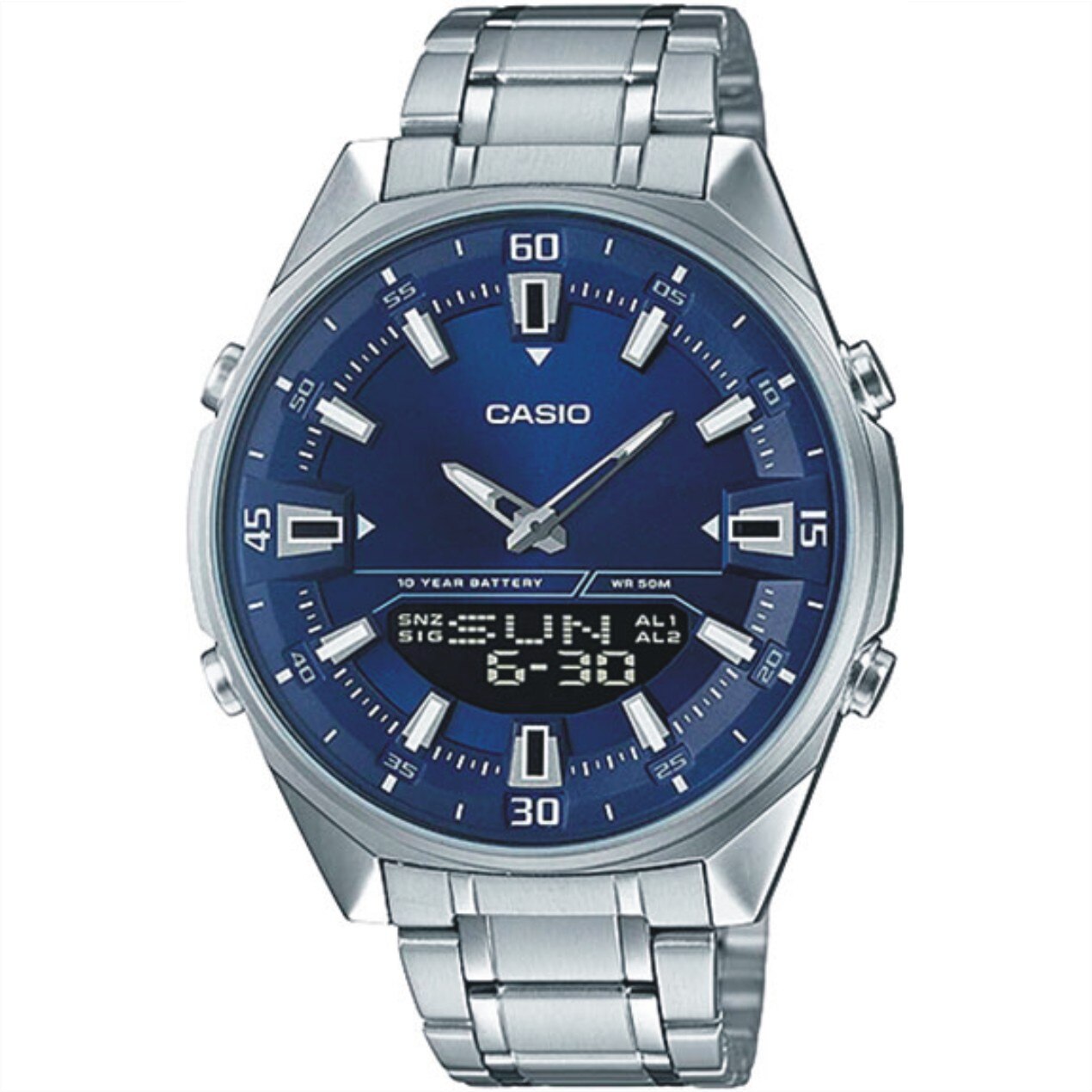 Ceas Casio AMW-830D-2AVDF, Ana-Digi, inox argintiu, carcasa 44mm