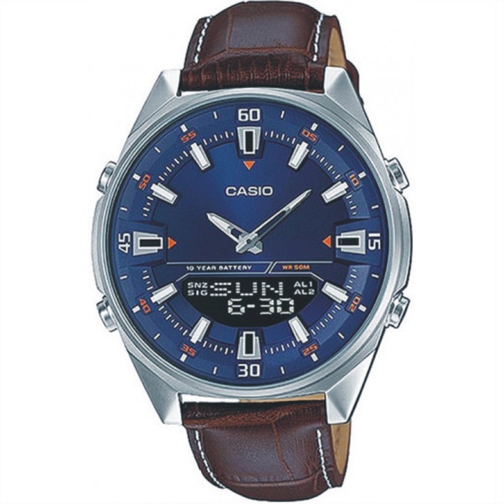 Ceas Casio AMW-830L-2AVDF, Ana-Digi, carcasa 44mm, curea maro, cadran albastru