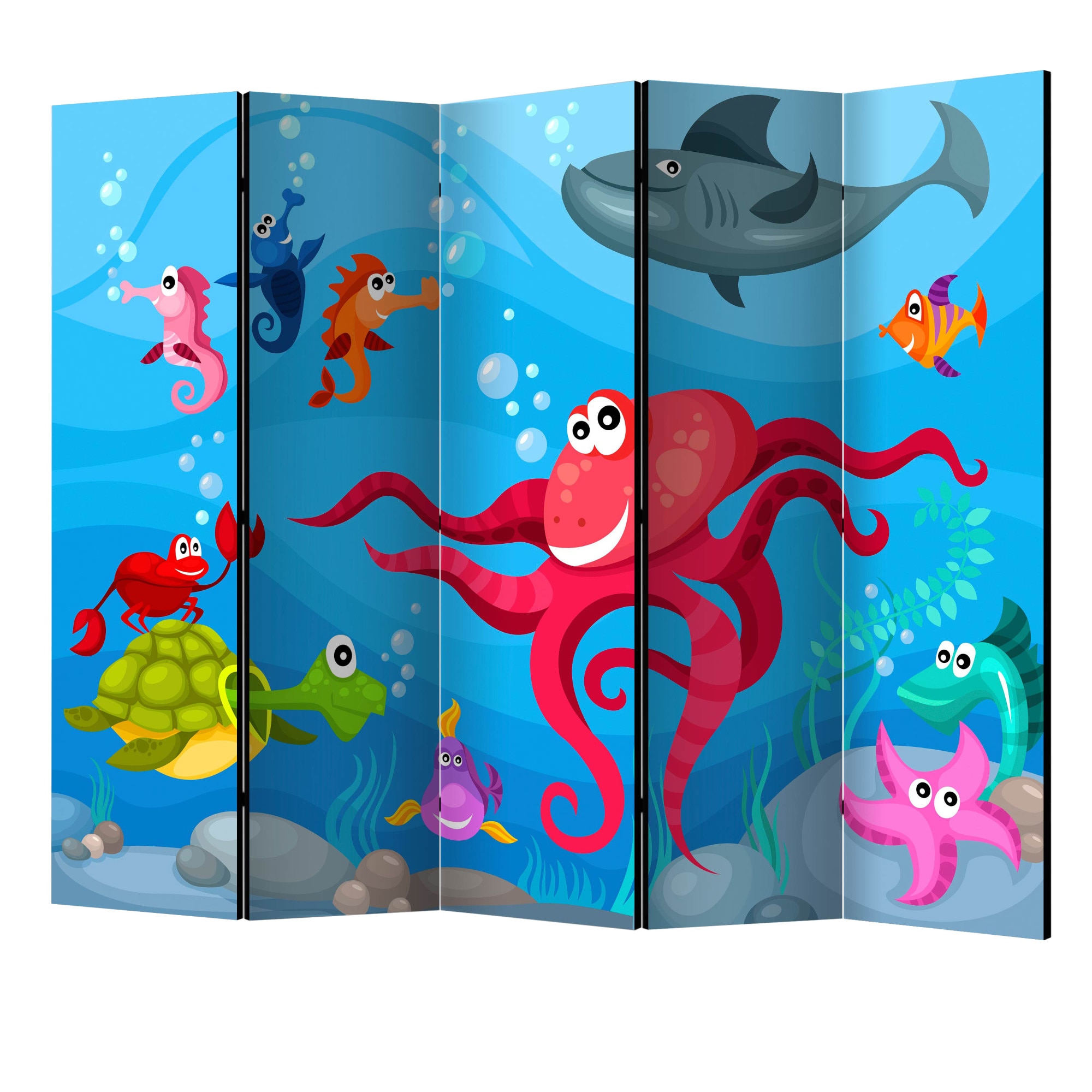 Paravan din 5 parti - Caracatita si rechinul II - 225 x 172 cm