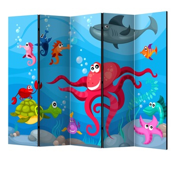 Paravan din 5 parti - Caracatita si rechinul II - 225 x 172 cm Paravan din 5 parti - Caracatita si rechinul II - 225 x 172 cm