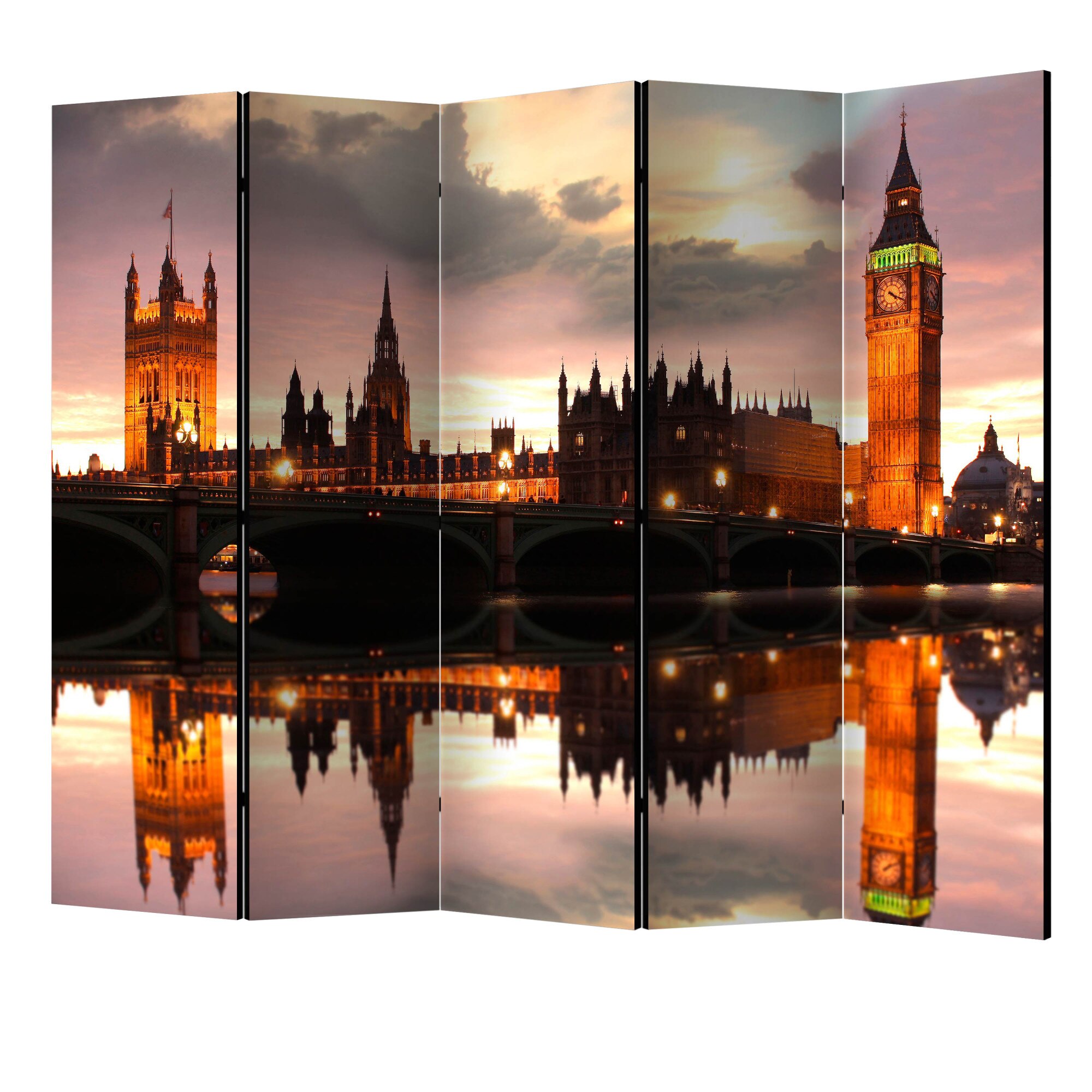 Paravan din 5 parti - Big ben seara londra II - 225 x 172 cm