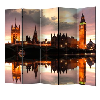 Paravan din 5 parti - Big ben seara londra II - 225 x 172 cm Paravan din 5 parti - Big ben seara londra II - 225 x 172 cm