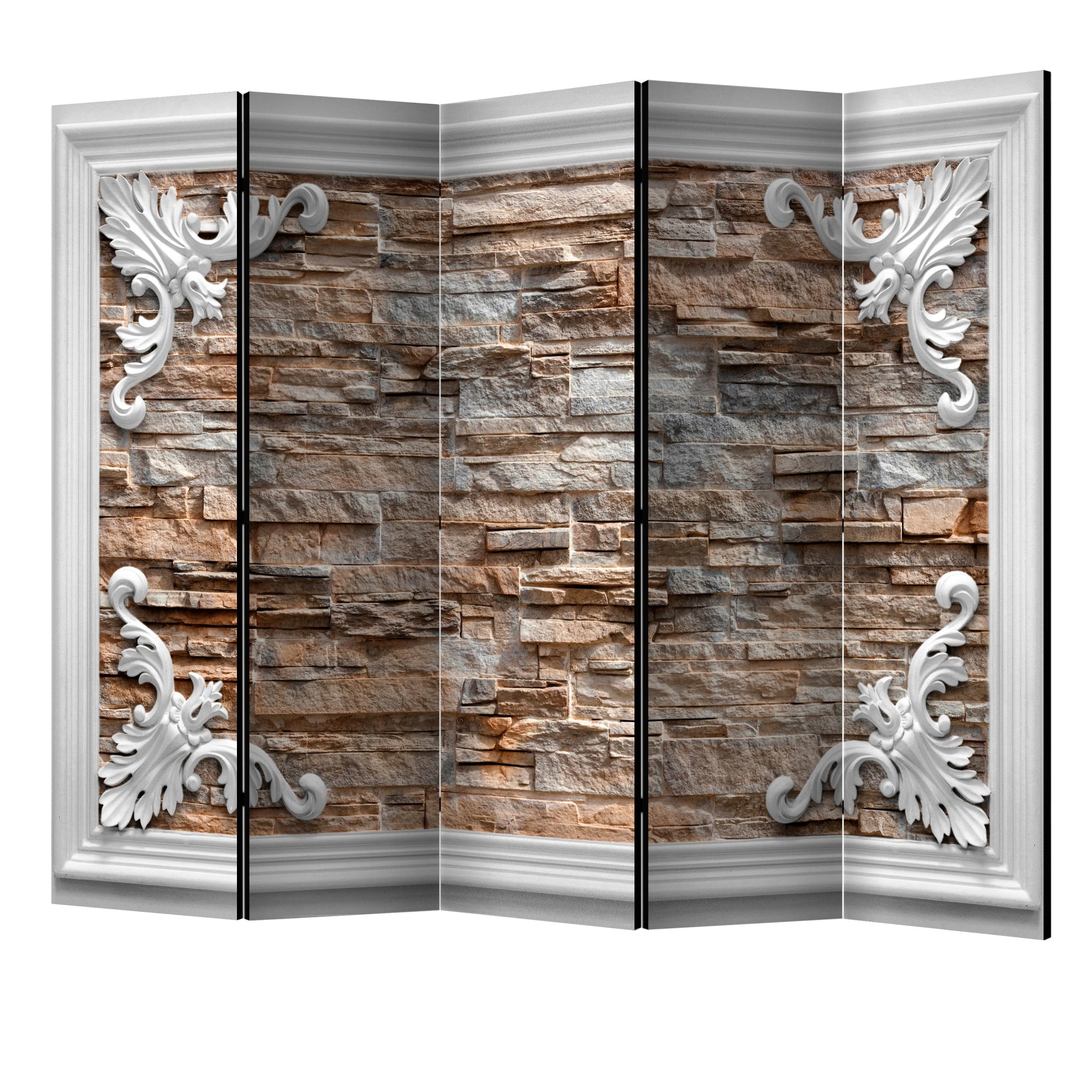 Paravan din 5 parti - Caramida in cadru maro II - 225 x 172 cm