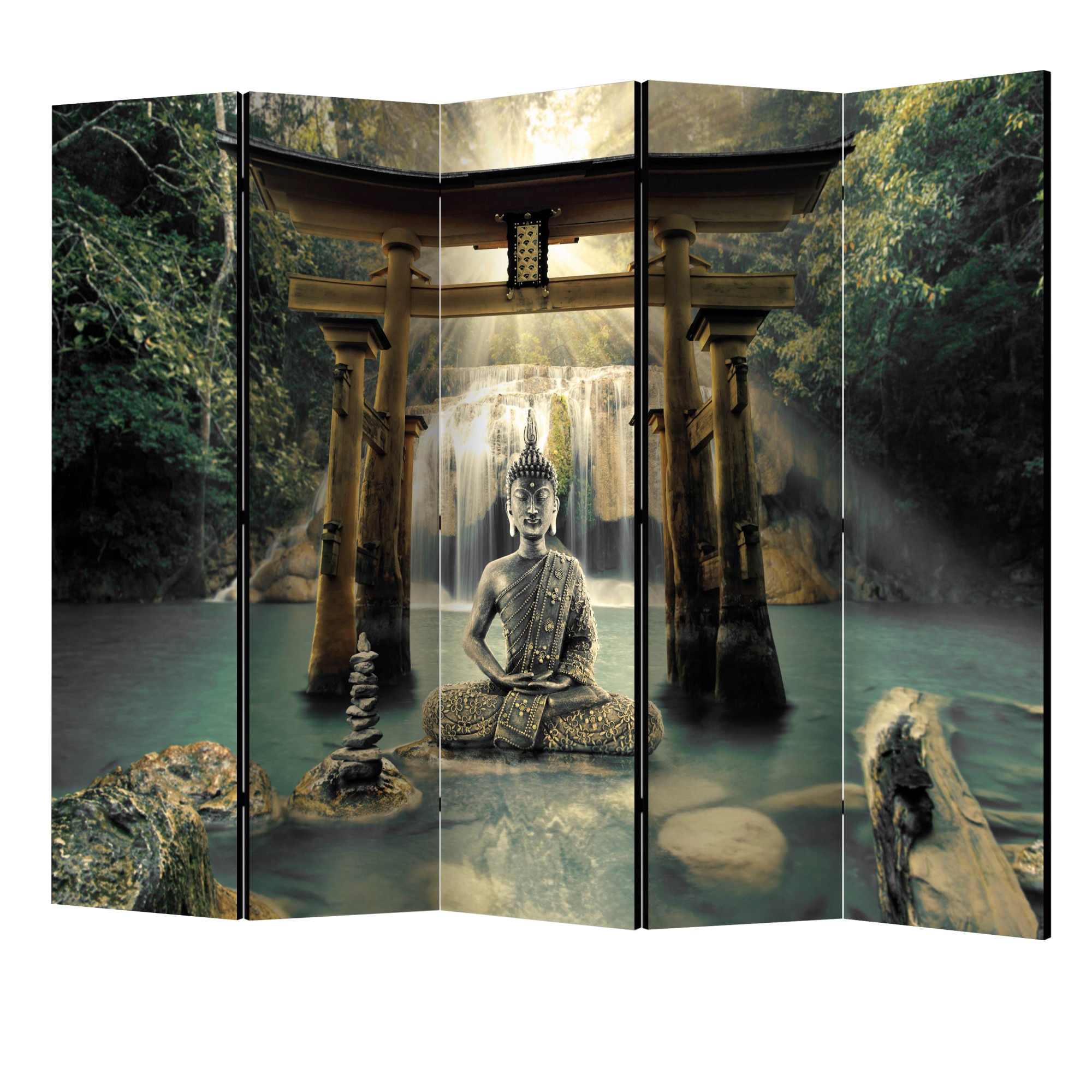 Paravan din 5 parti - Buddha smile II - 225 x 172 cm