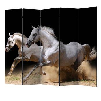 Paravan din 5 parti - Cai galopeni pe nisip II - 225 x 172 cm Paravan din 5 parti - Cai galopeni pe nisip II - 225 x 172 cm