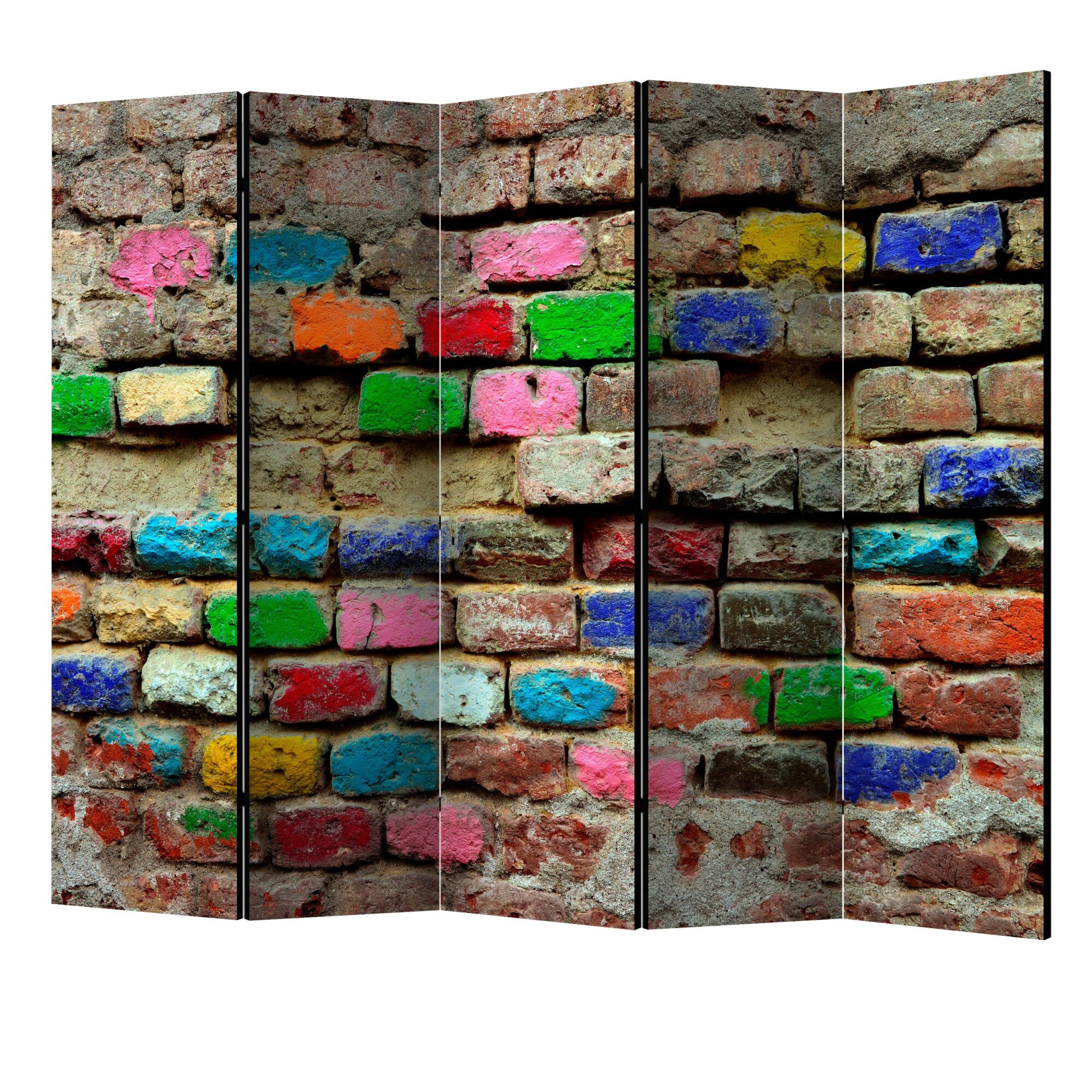 Paravan din 5 parti - Caramizi colorate II - 225 x 172 cm