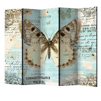 Paravan din 5 parti - Carte postala cu fluture II - 225 x 172 cm Paravan din 5 parti - Carte postala cu fluture II - 225 x 172 cm