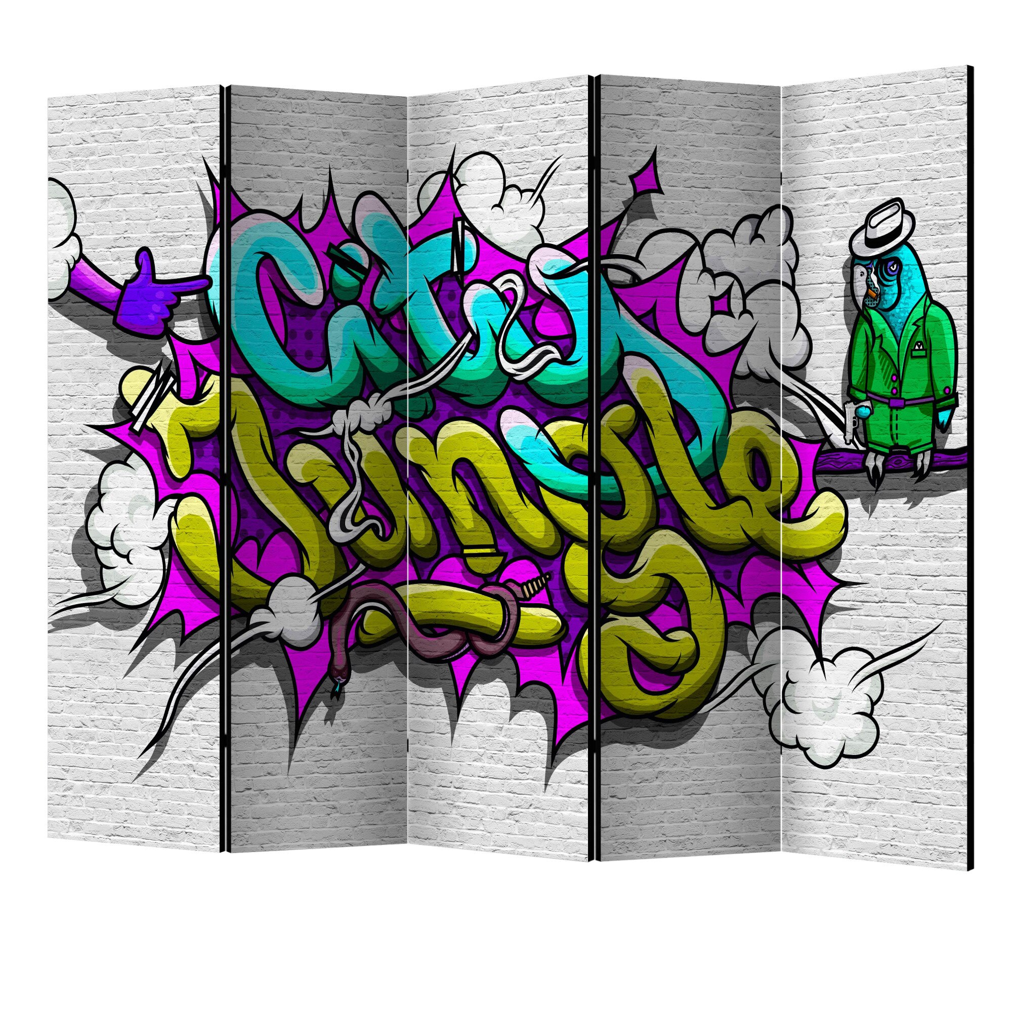 Paravan din 5 parti - City jungle graffiti II - 225 x 172 cm