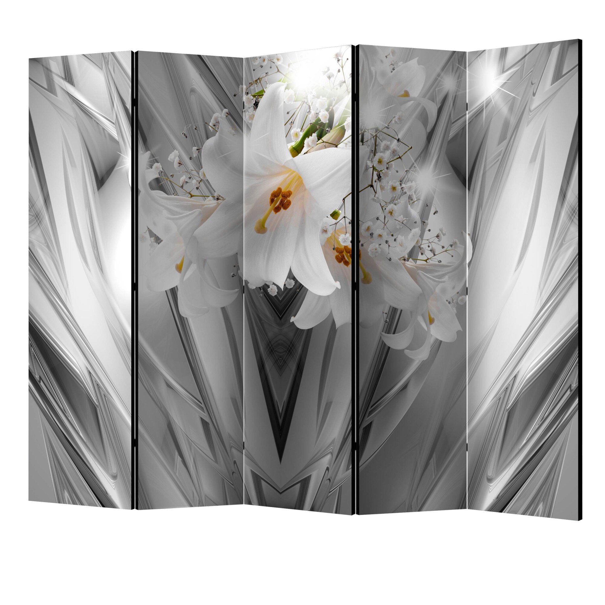 Paravan din 5 parti - Crini de otel II - 225 x 172 cm