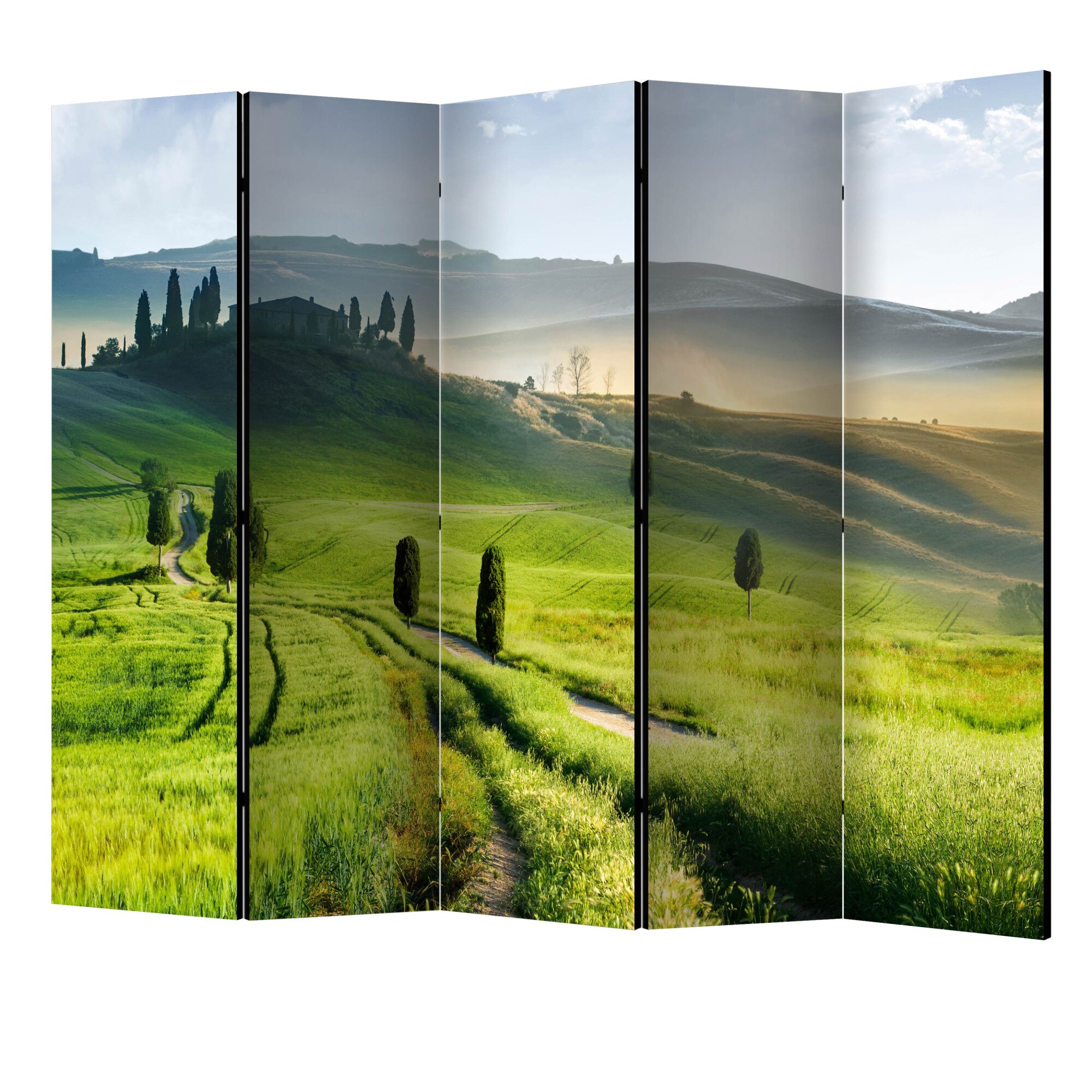 Paravan din 5 parti - Dimineata in mediul rural II - 225 x 172 cm