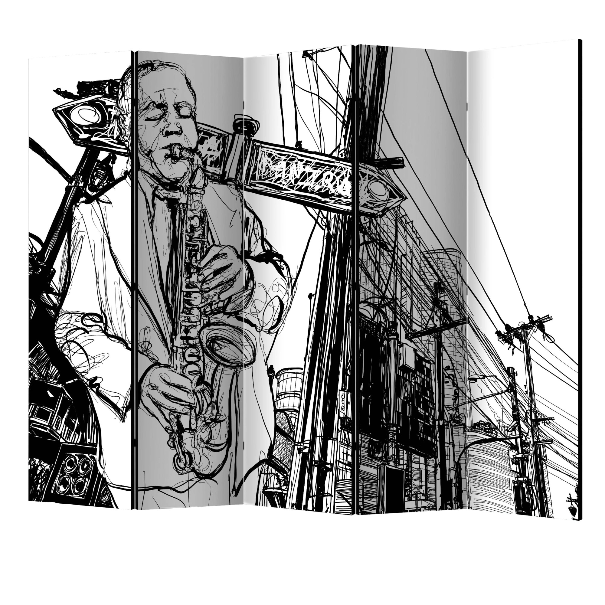 Paravan din 5 parti - Recital de saxofon pe broadway II - 225 x 172 cm