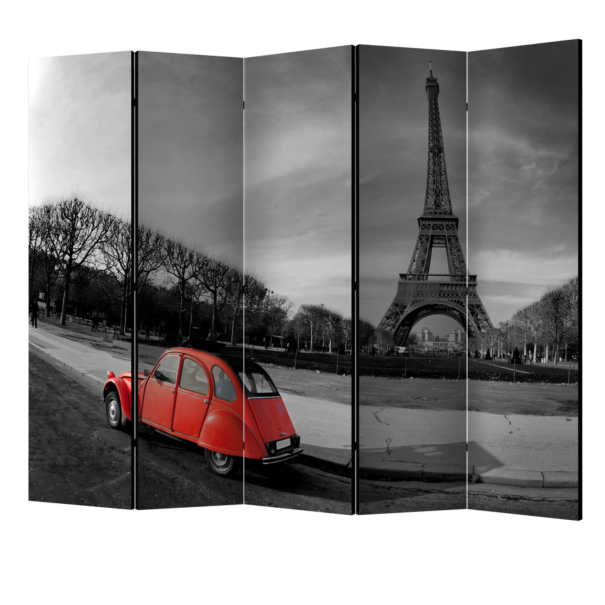 Paravan din 5 parti - Turnul eiffel si masina rosie II - 225 x 172 cm