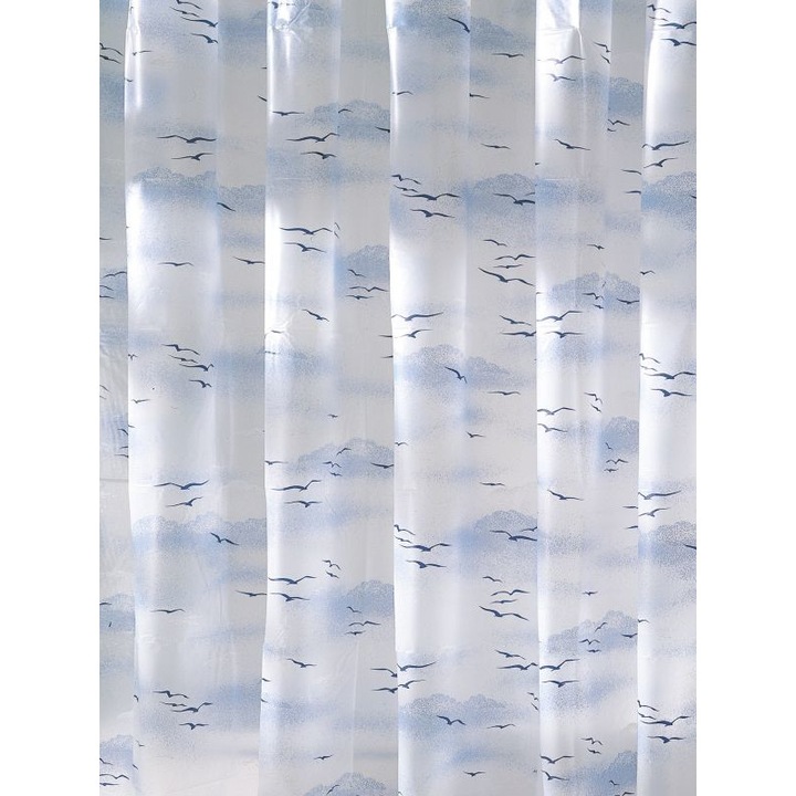 Perdea de dus Kleine Wolke Alba cu nori si pasari albastre Sky din plastic ecologic 180x200cm