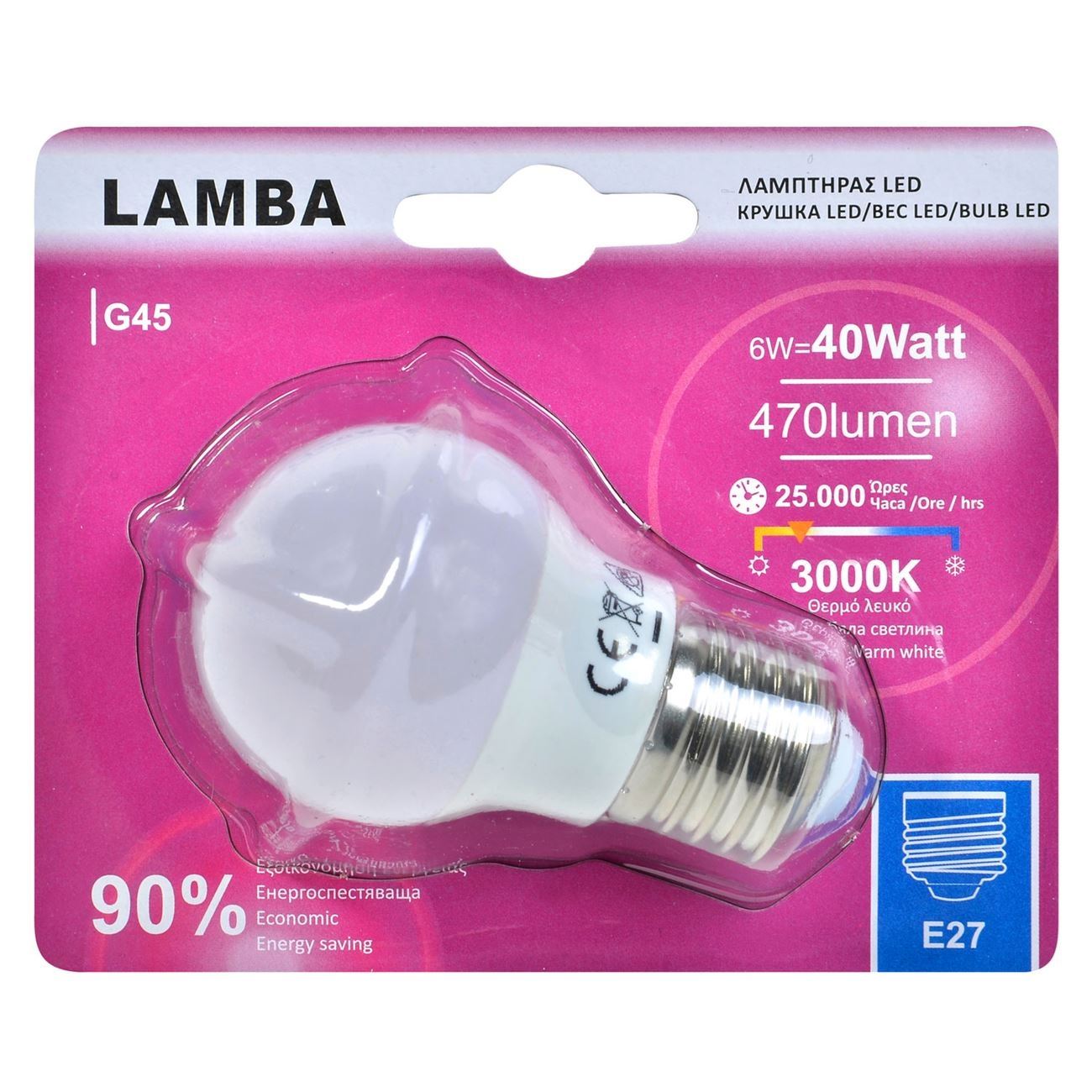 Bec LED E27 6W (G45), cu Lumina calda