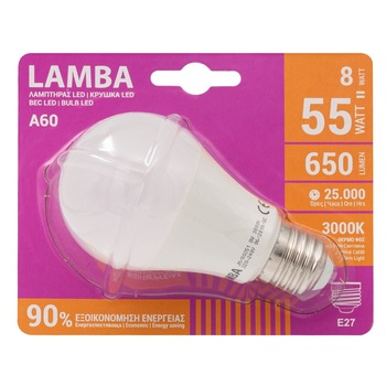 Bec LED E27 8W (A60), Lumina calda Bec LED E27 8W (A60), Lumina calda