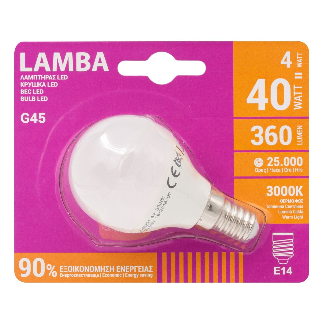 BEC LED E14 4W (G45), cu Lumina calda