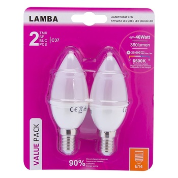 Set 2 Buc, Bec LED E14 4W (G37), A + Set 2 Buc, Bec LED E14 4W (G37), A +