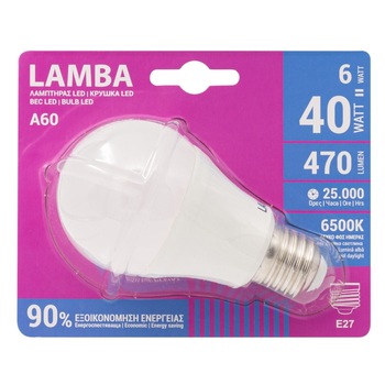 Bec LED E27 6W, (A60), A + Bec LED E27 6W, (A60), A +