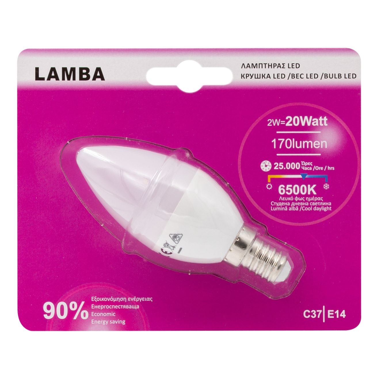 Bec LED E14 2W (C37), A +