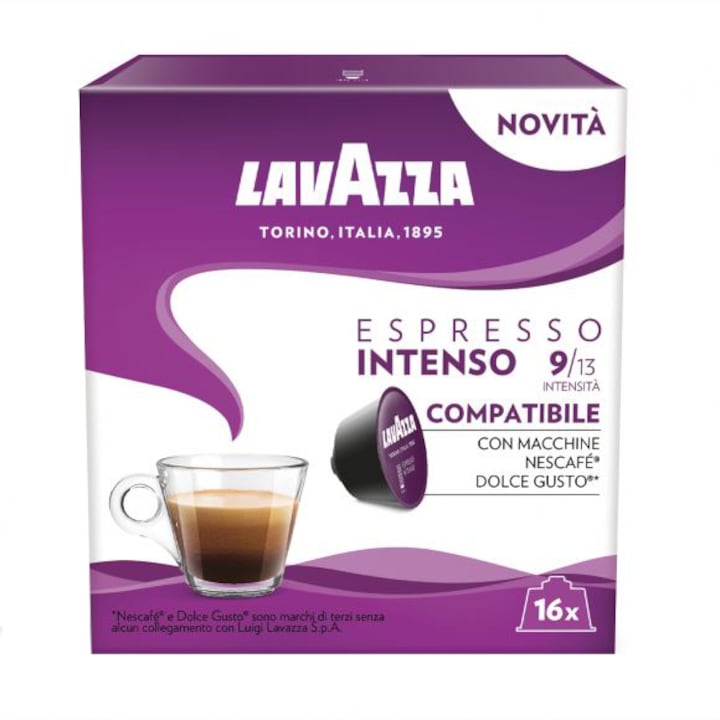Pachet promo: 2 x Cafea capsule Lavazza Espresso Intenso, compatibile Dolce Gusto, 16x8gr