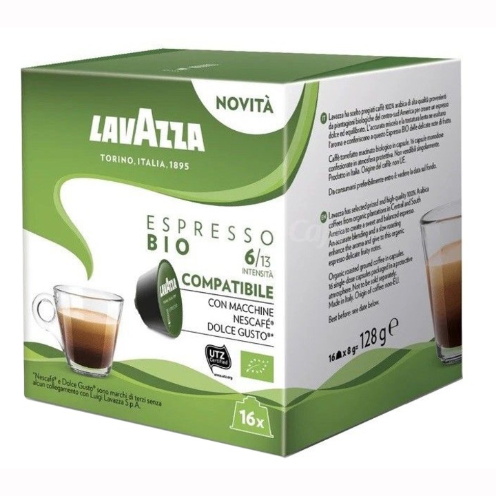 Cafea capsule Lavazza Espresso Bio, compatibile Dolce Gusto, 16x8gr