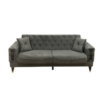 Canapea extensibila Lizbon, MobAmbient, Gri, material textil, design Chesterfield, saltea relaxa, lada pentru depozitare, 2 perne incluse, 224 x 107 cm