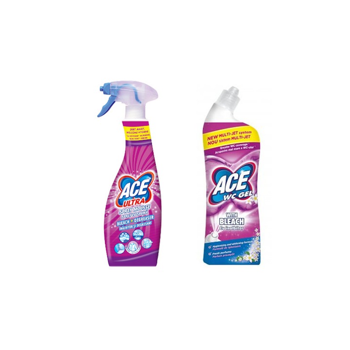 Pachet Ace Ultra spray cu spuma Fresh 700 ml + Ace Wc gel cu inalbitor 700ml