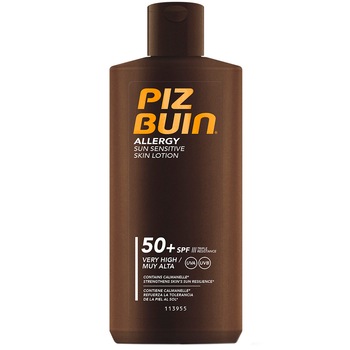 Lotiune cu protectie solara Piz Buin Allergy SPF 50+ pentru piele sensibila, 200 ml Lotiune cu protectie solara Piz Buin Allergy SPF 50+ pentru piele sensibila, 200 ml