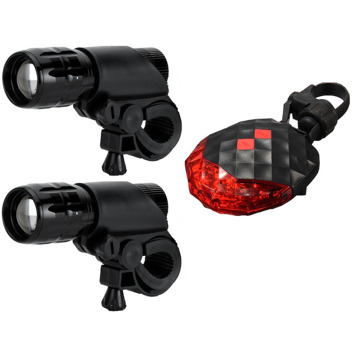 Комплект светлини за велосипед/скутер Carsons, мащабиране на фаровете, 5 LED лазерен стоп, 3 режима на осветление, Черен, 3 броя