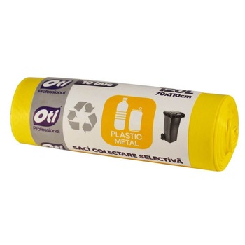 Saci Menajeri OTI pentru Colectare Selectiva, Plastic/Metal, Capacitate 120L, 70x110 cm, 10 Buc/Rola, Culoare Galbena, Articole Menaj Saci Menajeri OTI pentru Colectare Selectiva, Plastic/Metal, Capacitate 120L, 70x110 cm, 10 Buc/Rola, Culoare Galbena, Articole Menaj