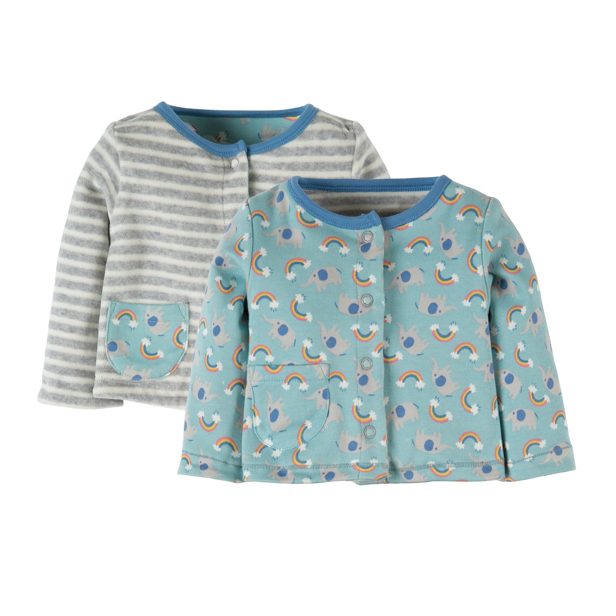 Cardigan reversibil ”parada elefantilor”, bumbac organic, multicolor, bebe 0-3 luni