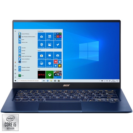 Laptop ultraportabil Swift 5 SF514-54 cu procesor Intel® Core™ i5-1035G1 pana la 3.60 GHz, 14", Full HD, Touch, 16GB, 512GB SSD, Intel UHD Graphics, Windows 10 Home, Blue