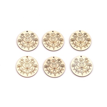 Set 6 figurine din lemn, motiv floral - cerc, 4.3 cm Set 6 figurine din lemn, motiv floral - cerc, 4.3 cm