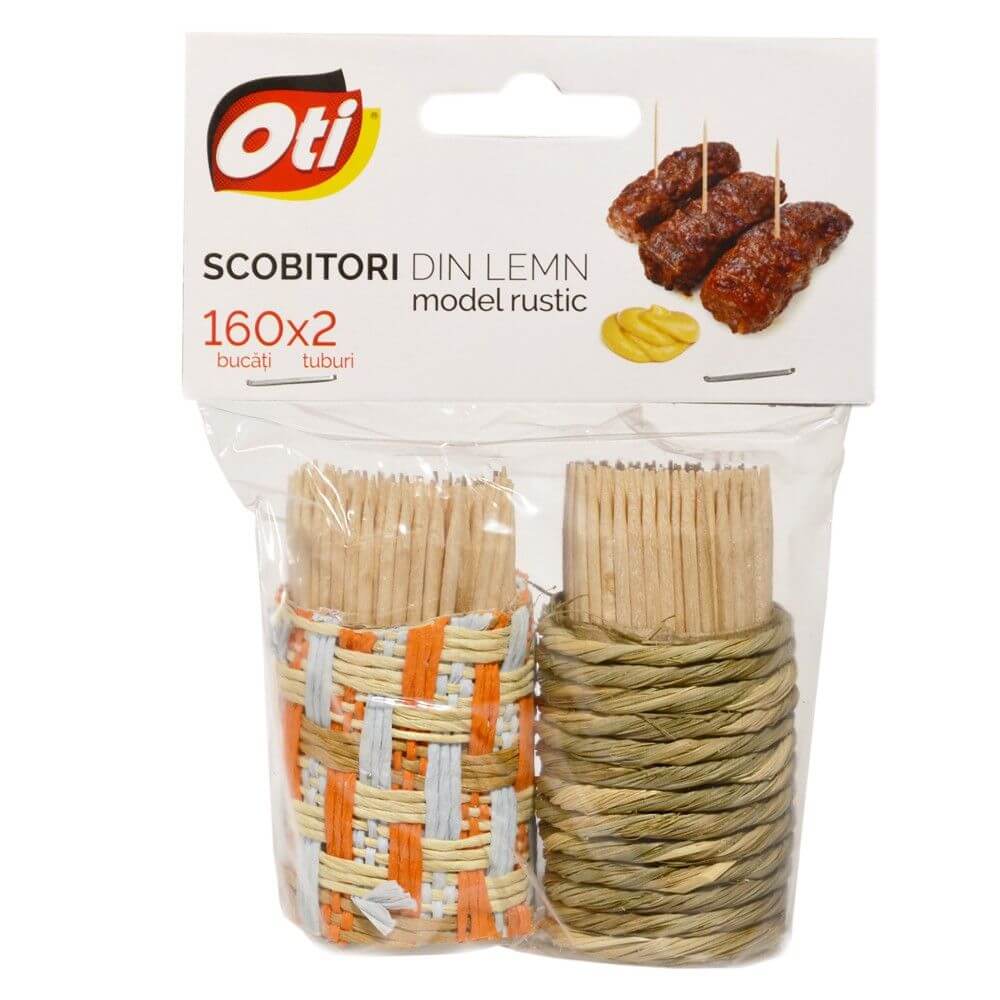 Set 2 Tuburi Decorative cu Scobitori din Lemn OTI,160 Buc/Tub, Accesorii pentru Servit