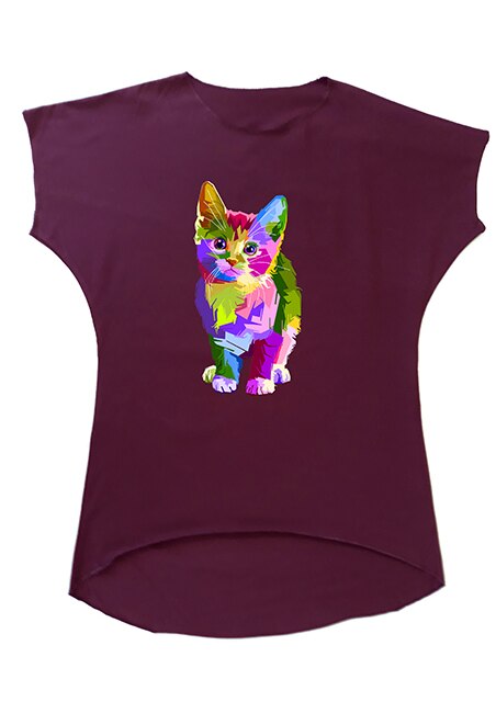 Tricou lung asimetric , Pisica curcubeu