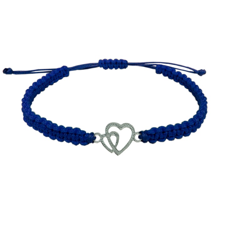 Bratara snur albastru impletit manual personalizata Doua inimioareoare argint 4392125 Dras