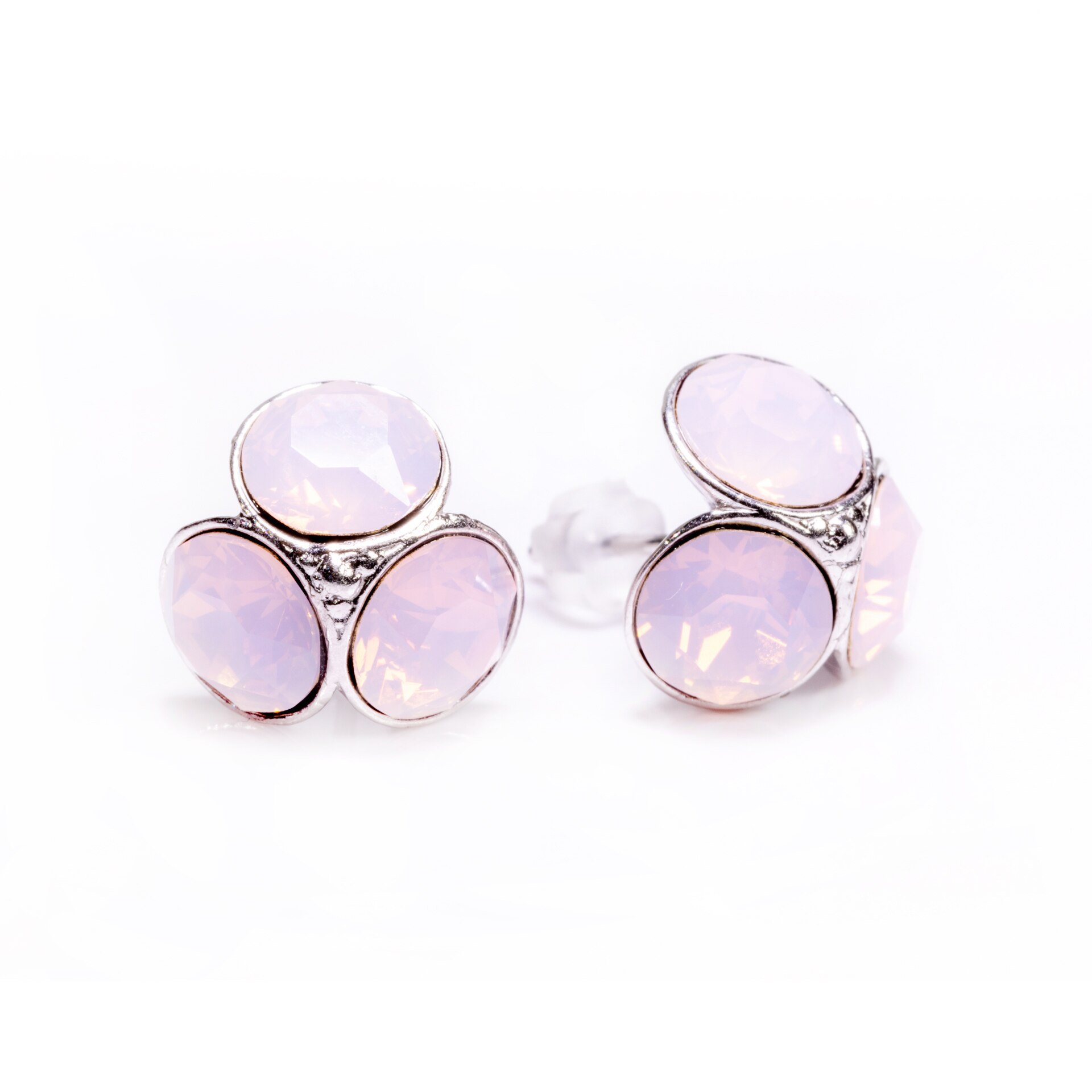 Cercei Argint DaviCrystals cu cristale,tija si carcasa din argint925, trifoi rose water opal