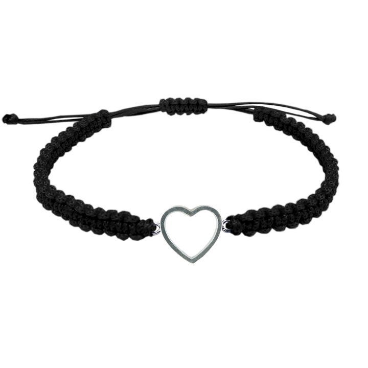 Bratara snur negru impletit manual personalizata Inimioara argint 4393130 Dras