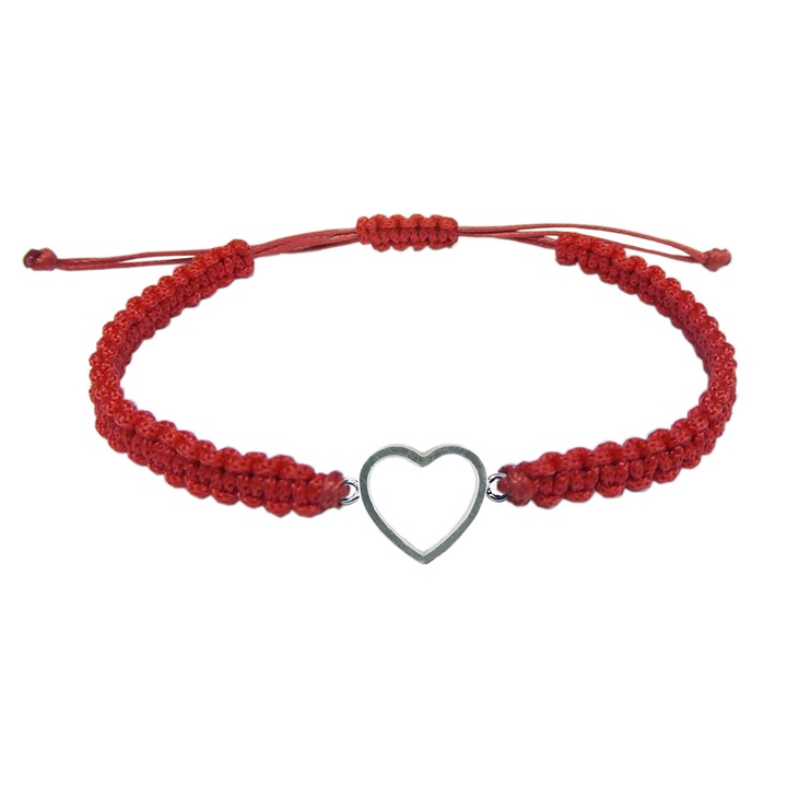 Kézzel fonott zsinór karkötő állítható ezüst szívvel 4393130 Dras