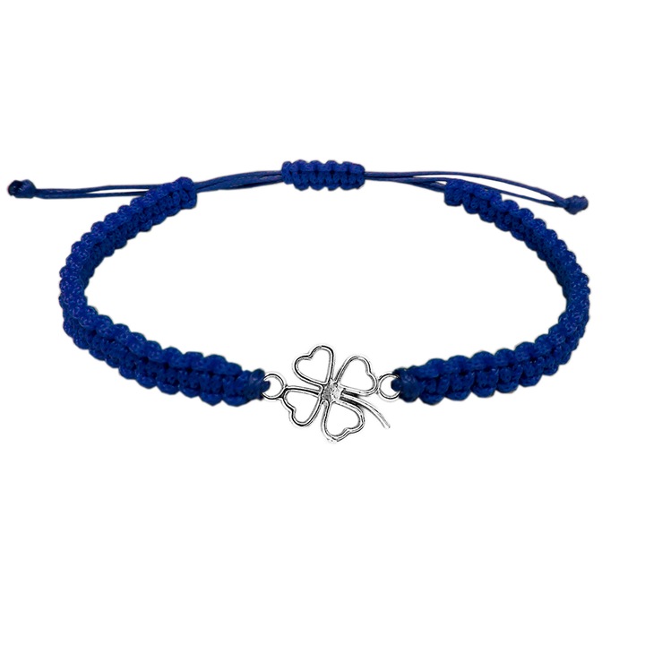 Bratara snur albastru impletit manual personalizata Trifoi argint 6434100 Dras