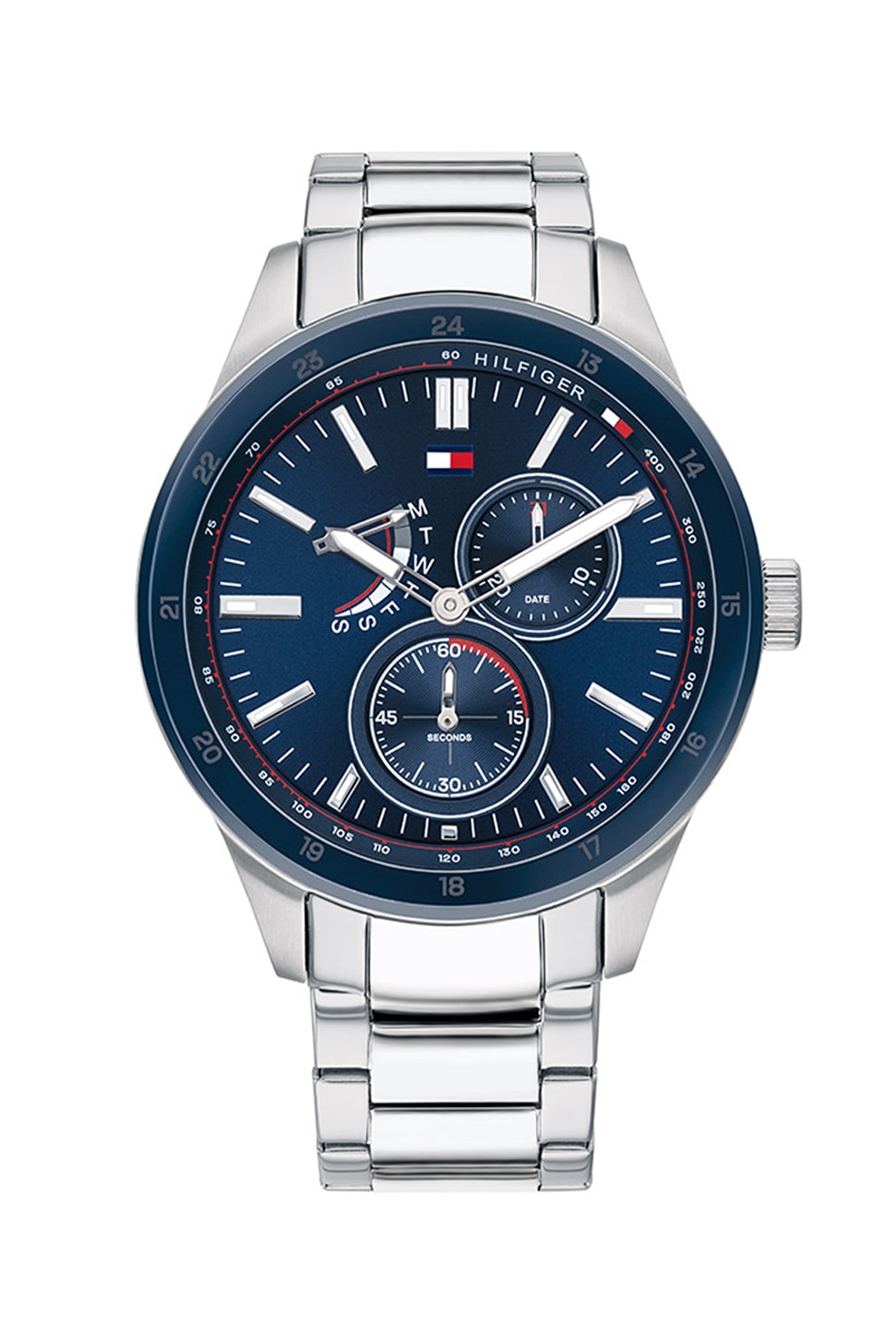 Tommy Hilfiger, Ceas rotund din otel inoxidabil, Argintiu/Bleumarin