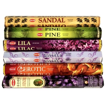 Set 6 bucati arome diferite - Betisoare parfumate HEM (Santal, Pin, Liliac, Vanilie, Erotic, Lavanda) Set 6 bucati arome diferite - Betisoare parfumate HEM (Santal, Pin, Liliac, Vanilie, Erotic, Lavanda)