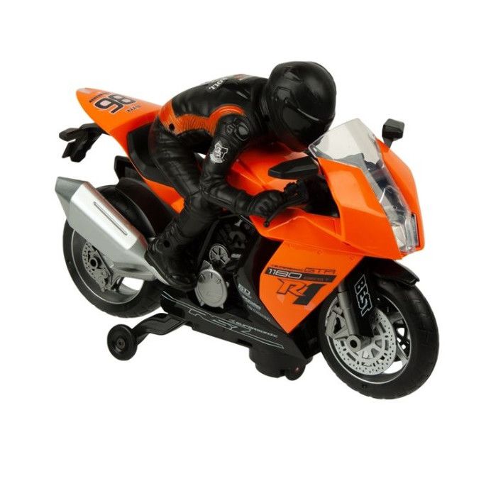 Motocicleta cu pilot, portocaliu ,pentru copii , cu sunete, lumini , merge inainte si inapoi, + 3 ani, ATS