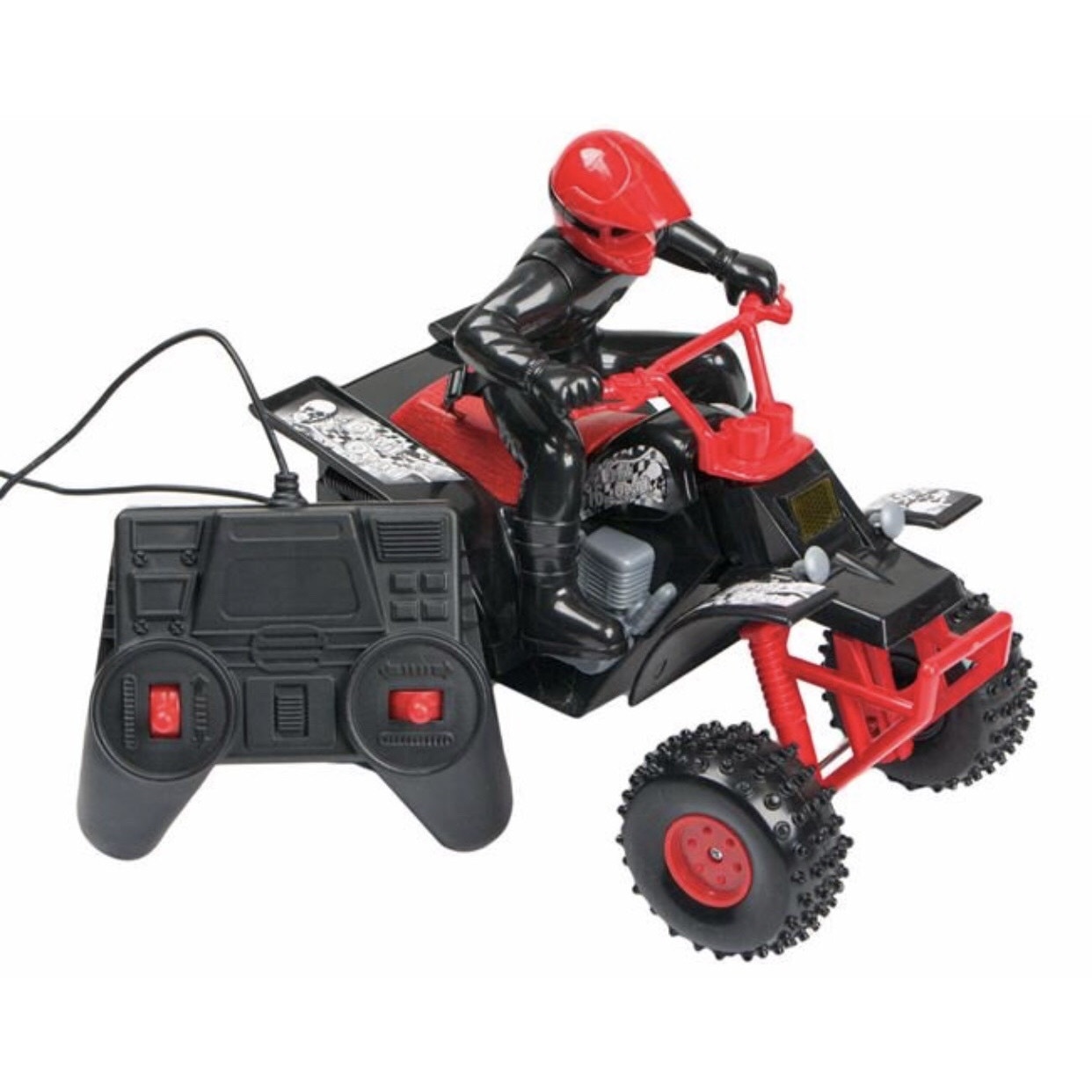 Jucarie pentru copii ATV cu telecomanda, rosu negru, cu lumini, ATS , + 3 ani, lungime cablu de 120 cm