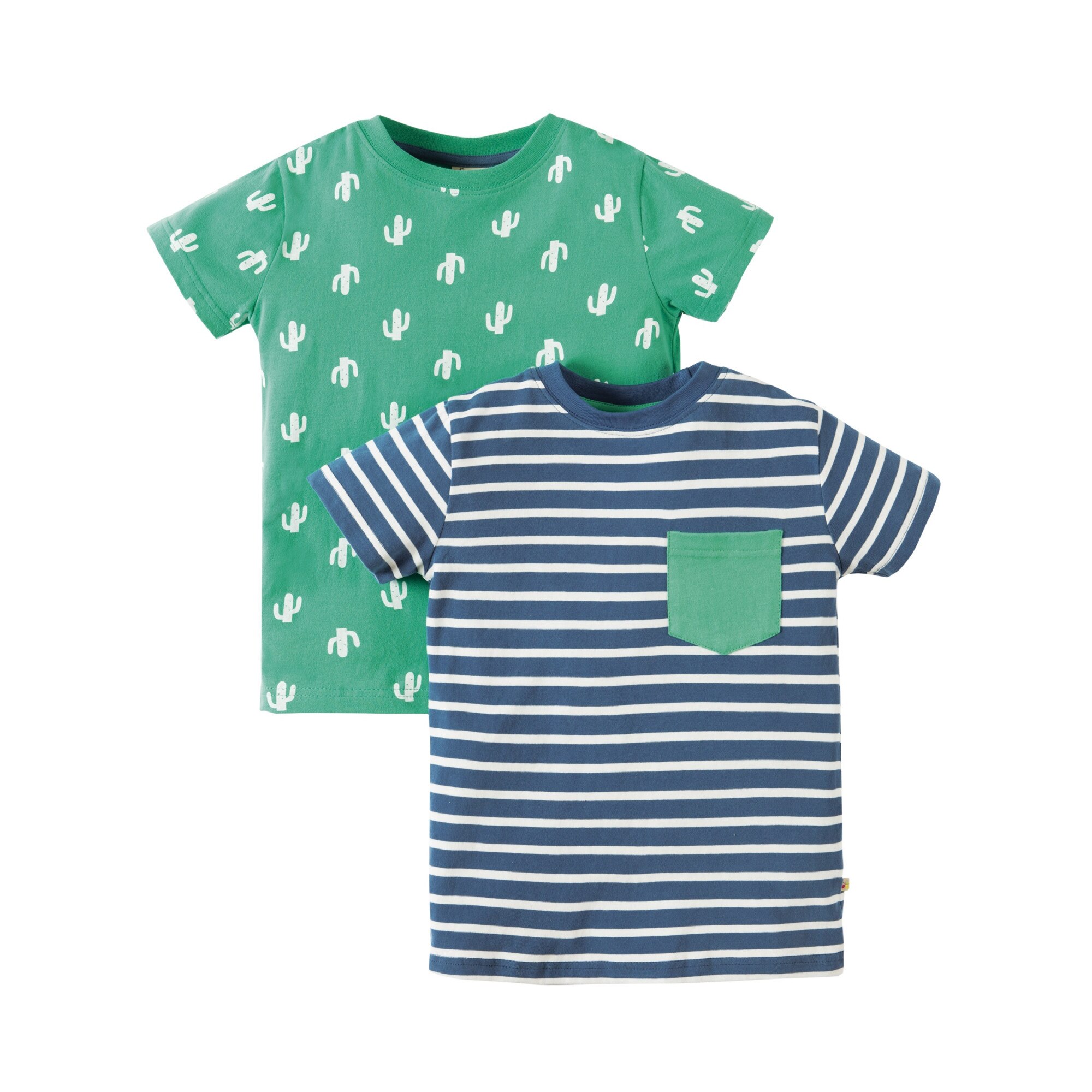 Set 2 tricouri, cu dungute si cactusi, bumbac organic, multicolor, copii 5-6 ani