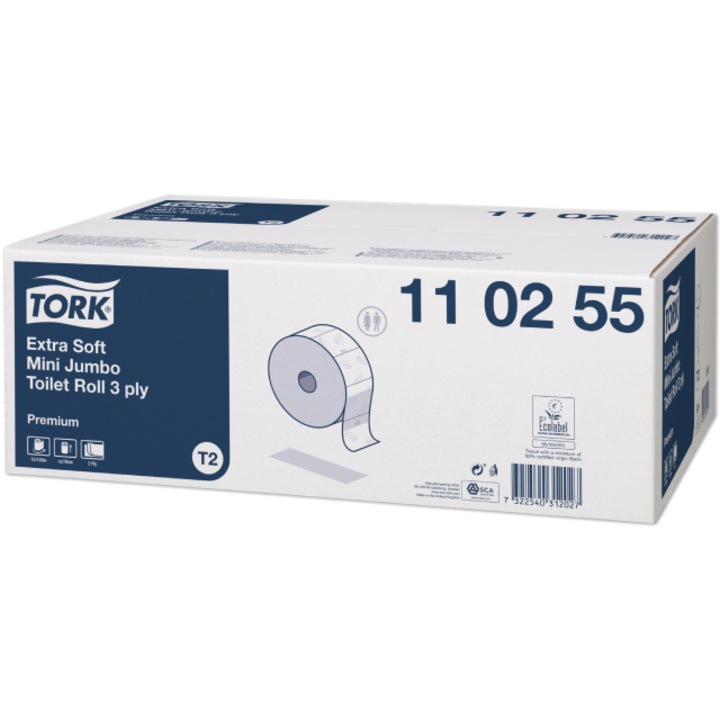 Pachet 12xHartie igienica Tork Extra Soft Mini Jumbo Premium, T2, 110255, 3 straturi, culoarea alb